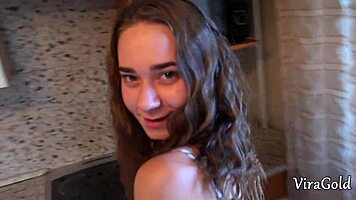 Stepdaughter's pussy fingered while big tits caressed