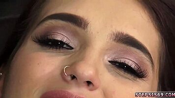 French emo teen sucks stepbro's banana in hardcore food play