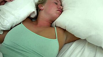 Blonde Step-Sister Half-Naked, Touched and Fucked by Brother. Hot Cum Fills Her Sweet Pussy.