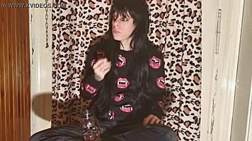 Goth Girl Smokes Cigarette Backstage After Long Day In HD