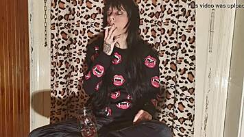 Goth Girl Smokes Cigarette Backstage After Long Day In HD