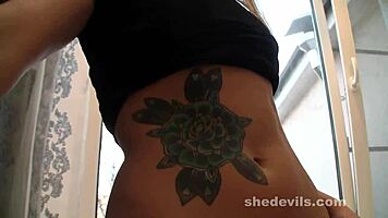 Russian webcam cutie ameliya shows off her tattoos in a homemade session.