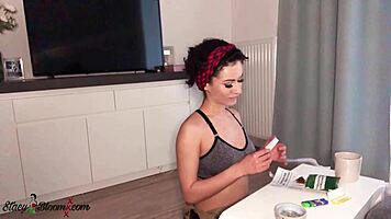 brunette smokes masturbates pussy with sex toys