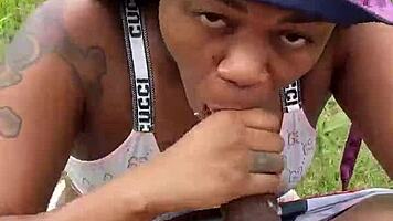 Pretty Petite Ebony Girl Begs For Pocket Change With Outdoor Blowjob