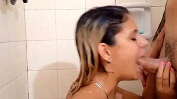 Blowjob and Hardcore Fucking in Steamy Shower with Amateur Prostitute