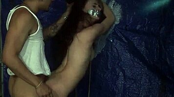 Suggestive Teen 18+ with Big Tits Cheats on Bed First Time