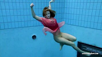 big tits babe silvie swims in pool, revealing hairy pussy and big ass