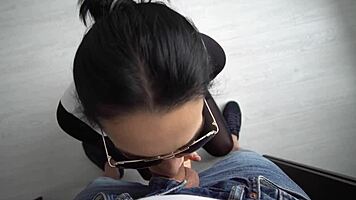 Slutty cheerleader performs deep blowjob and swallows all cum in pov.