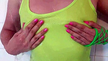 colombian girl relaxes in shower