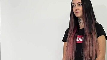 Brunette petite european girl participates in a czech amateur casting interview