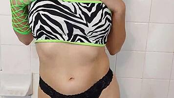 in the steamy shower, a petite latina teen cums through her soaked panties, her small tits and nipples exposed