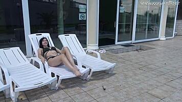 sheril blossom strips nude by the pool feeling wild