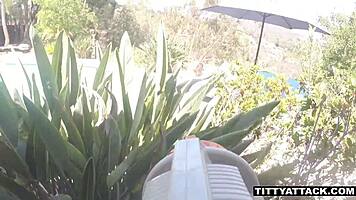 Squirting on tits with Nina North