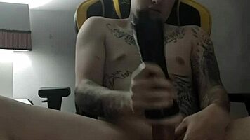 In this homemade clip, the actress in short dress and stockings moans while riding dildo and masturbating her ass.