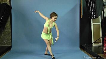 Mila the hairy tight ballerina performs flexible gymnastics nude.