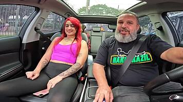 DRIVING through Sao Paulo streets with NAKED redhead in car - Ginger Smith