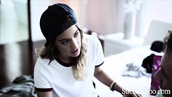 lesbian teen ends up fucking her step-brother passionately