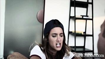 lesbian teen ends up fucking her step-brother passionately