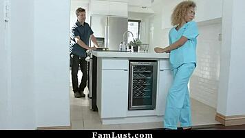 Curly haired ebony step sister creampied by step bro in taboo POV