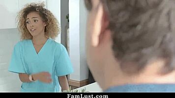 Curly haired ebony step sister creampied by step bro in taboo POV