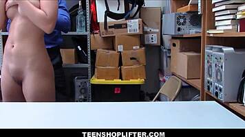 Sexy black teen shoplifter Amethyst Banks with big ass gets fucked by security officer in the office