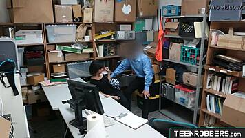 Perv officer fucks horny teen thief at work