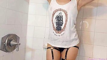 Amateur Petite 18+ Teen Fingering in Shower Striptease