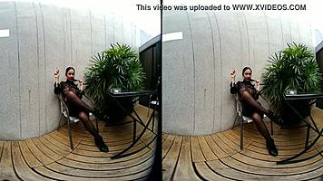 Wow! Young 18+ Girl Smokes Topless in Leather Skirt at Vrpussyvision!