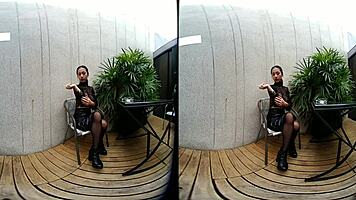 Wow! Young 18+ Girl Smokes Topless in Leather Skirt at Vrpussyvision!