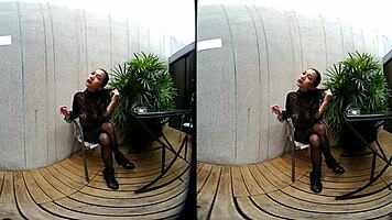 Wow! Young 18+ Girl Smokes Topless in Leather Skirt at Vrpussyvision!