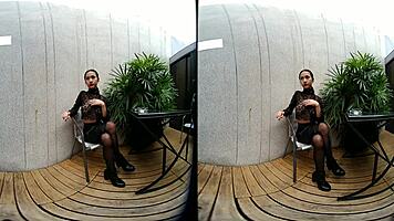 Wow! Young 18+ Girl Smokes Topless in Leather Skirt at Vrpussyvision!