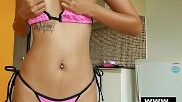 redhead thai wife in pink bikini pov fuck