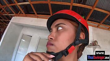 Cute Asian teen 18+ sucking that huge cock, and wow, she loved rough banging! 😍