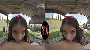 Sexy teen's areolas tease in VR outdoor