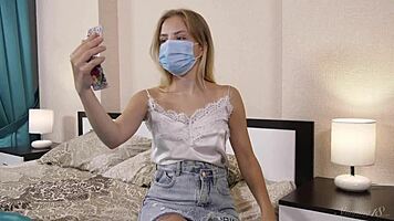 Cute monica slowly strips and fingers herself hard.