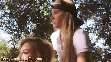 Detailed closeup of real teen pussy at outdoor party.