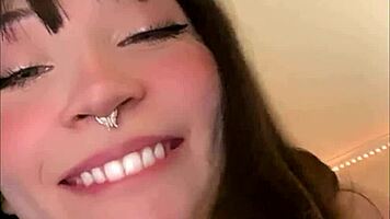 A latina babe with tattoos follows her boyfriend's webcam request for touching without clothes in a homemade anime-inspired first time