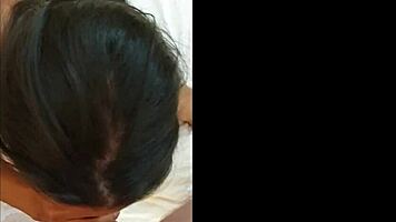 hot latina kneels to suck big cock deepthroat style