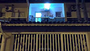 Young bride caught fucking lover on balcony