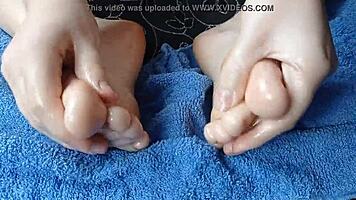 Adorable Oiled Feet Close-Up