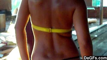 Girlfriend Teases Boyfriend in Skirt and Bikini Video