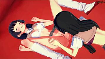 Awatsuki Maaya and Kongou Mitsuko engage in lesbian sex, doggystyle, and strap-on fucking in hentai.