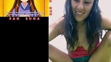 samantha discovers hentai for the first time with masturbation and orgasm