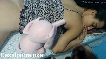 Teen gives blowjob to mature man interracial