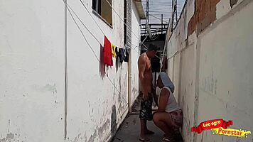 Two young and juicy maids get pounded in the backyard and he makes her swallow his load