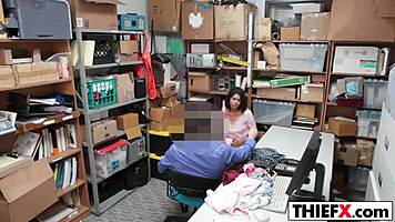 Spreading her legs for the burglar teen blowjob in garage?