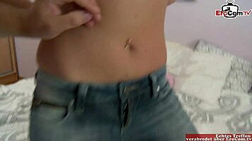 Intense sex in jeans with skinny brunette teen 18+ small boobs