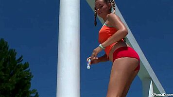 Busty 18yo teen takes two big dicks hard