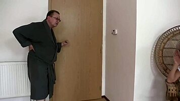 Hey, easy with those moans, bitch, as the old guy joins the teen in this wild threesome.