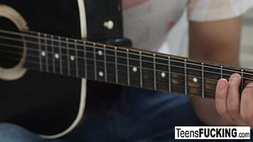 Cute Brunette Teen Gets Creampie During Guitar Lesson